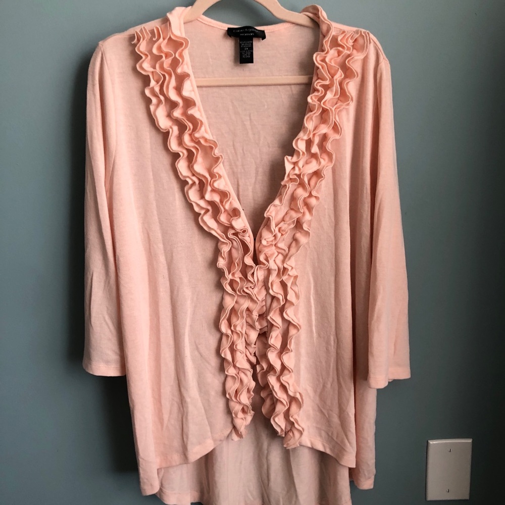 Frilly cardigan sweater w/eyelet hook closure 2x